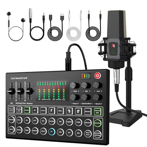 RHM M9 Podcast Equipment Bundle, All-in-One Audio Interface with Microphone & Earphone, 13 Sound Effects, Support Voice Changing/Noise Reduction/Elimination, Great for TikTok, Youtube, Facebook live - Image 1