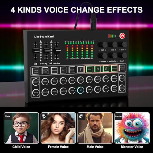 RHM M9 Podcast Equipment Bundle, All-in-One Audio Interface with Microphone & Earphone, 13 Sound Effects, Support Voice Changing/Noise Reduction/Elimination, Great for TikTok, Youtube, Facebook live - Image 4