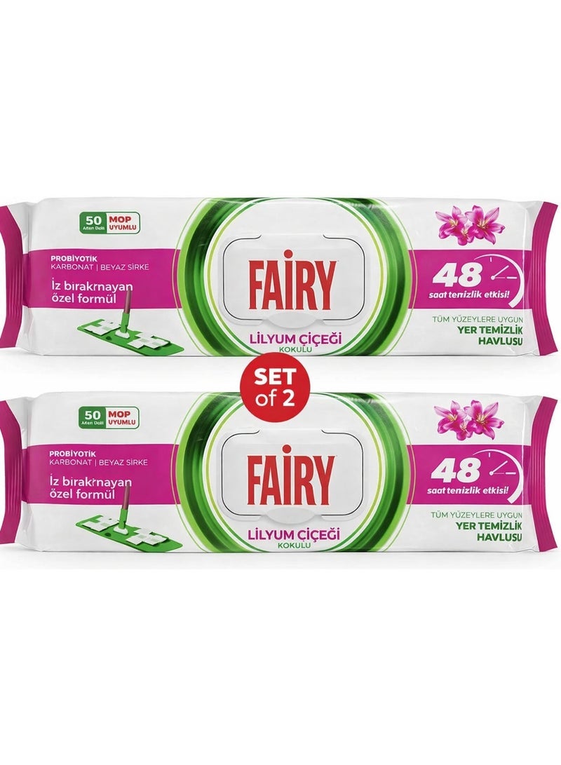 Fairy Lily Flower Cleaning Wipes Set of 2 (50) Sheets Each) – Multi-Surface Antibacterial Wipes, Long-Lasting Freshness, Powerful Grease Removal - Image 1