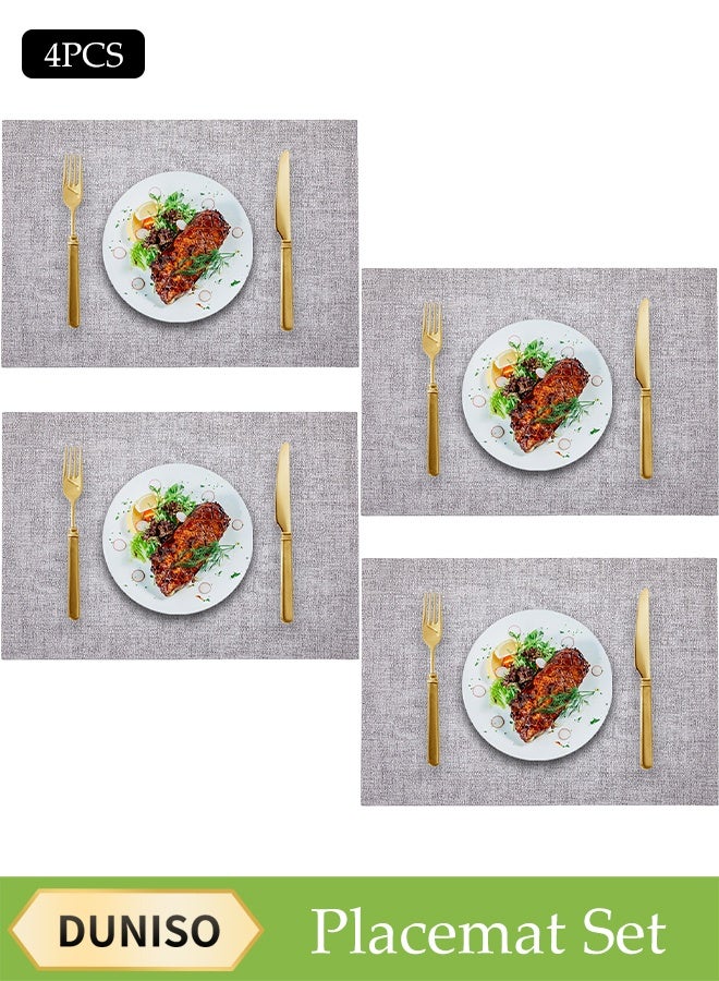 DUNISO طقم 4 قطع من المفرشات البلاستيكية PVC مقاومة للماء وقابلة للغسل حصائر طاولة غير قابلة للانزلاق مقاومة للحرارة مستطيلة بزاوية قائمة عازلة ضد الزيت مناسبة لتزيين طاولة مطعم أو شرفة أو مطبخ رمادي 43x30 سم - Image 1