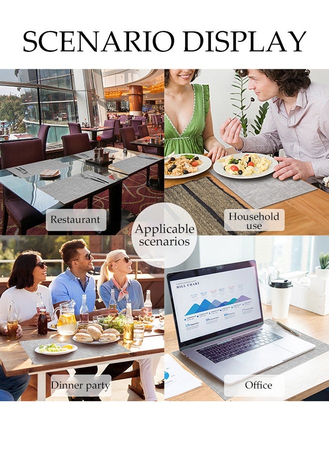 DUNISO طقم 4 قطع من المفرشات البلاستيكية PVC مقاومة للماء وقابلة للغسل حصائر طاولة غير قابلة للانزلاق مقاومة للحرارة مستطيلة بزاوية قائمة عازلة ضد الزيت مناسبة لتزيين طاولة مطعم أو شرفة أو مطبخ رمادي 43x30 سم - Image 3