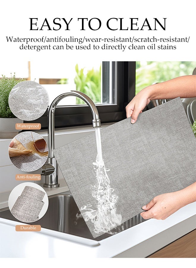 DUNISO طقم 4 قطع من المفرشات البلاستيكية PVC مقاومة للماء وقابلة للغسل حصائر طاولة غير قابلة للانزلاق مقاومة للحرارة مستطيلة بزاوية قائمة عازلة ضد الزيت مناسبة لتزيين طاولة مطعم أو شرفة أو مطبخ رمادي 43x30 سم - Image 5