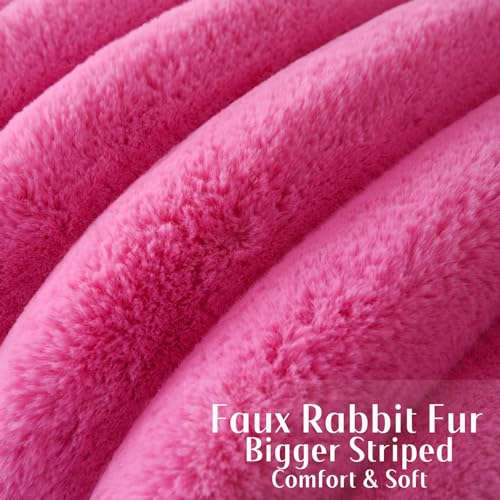 FUTEI Hot Pink Decorative Throw Pillow Covers 18x18 Inch Set of 2 Square Soft Faux Rabbit Fur Thick Striped Cushion CoverSpring Home Decor for Couch Bed Living Room - Image 3