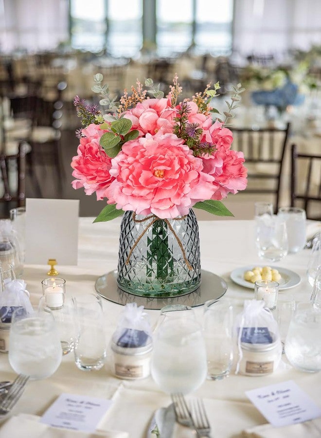 Briful Faux Flowers with Glass Vase Artificial Peony Hydrangea Silk Floral Arrangement Realistic Fake Flowers Bouquet in Vase for Home Office Dining Room Table Centerpiece Mantle Decor(Peach Pink) - Image 4
