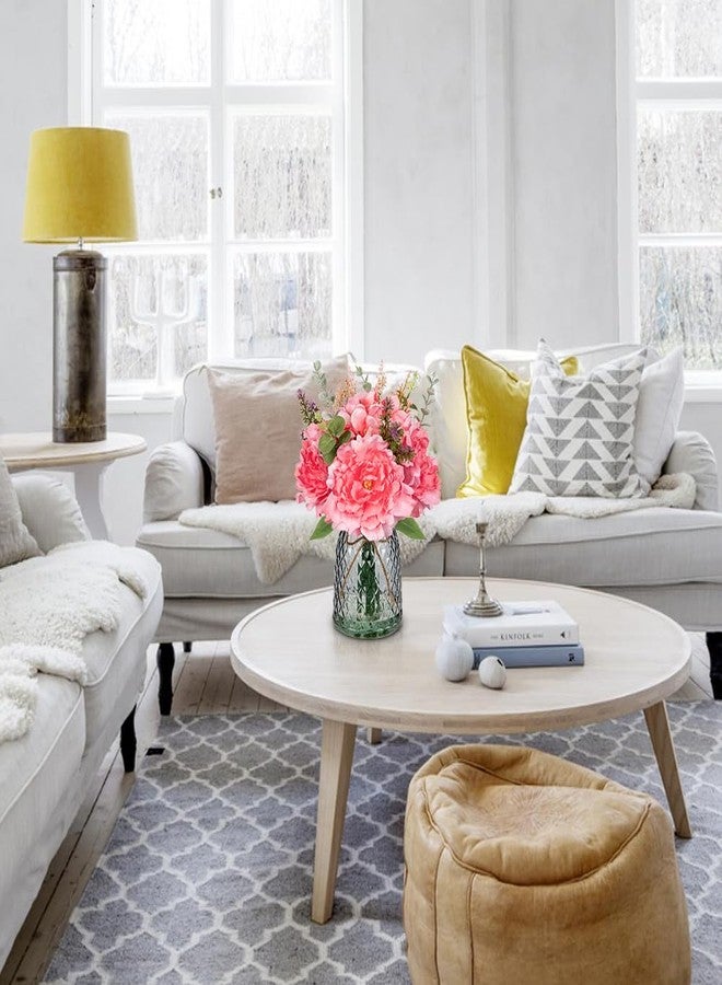 Briful Faux Flowers with Glass Vase Artificial Peony Hydrangea Silk Floral Arrangement Realistic Fake Flowers Bouquet in Vase for Home Office Dining Room Table Centerpiece Mantle Decor(Peach Pink) - Image 5