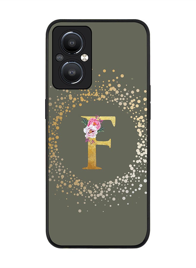 Stylizedd Rugged Black edge case for OnePlus Nord N20 5G Slim fit Soft Case Flexible Rubber Edges TPU Gel Thin Cover - Custom Monogram Initial Letter Floral Pattern Alphabet - F (Olive Green) - Image 1