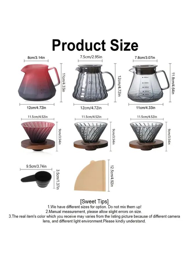 20 Oz 600 Ml Reusable Glass Pour Over Coffee Maker Set Rose Red Octagonal Coffee Pot With Wooden Handle Includes Glass Carafe Dripper Spoon And 100 Paper Filters Manual Coffee Brewer For Home Office Or Cafe Use - Image 3