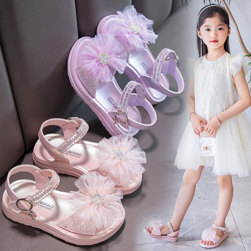 2025 Lace Mesh Korean Style Girls' Performance Dress Sandals Shiny Gift Princess Baby Girl - Image 2