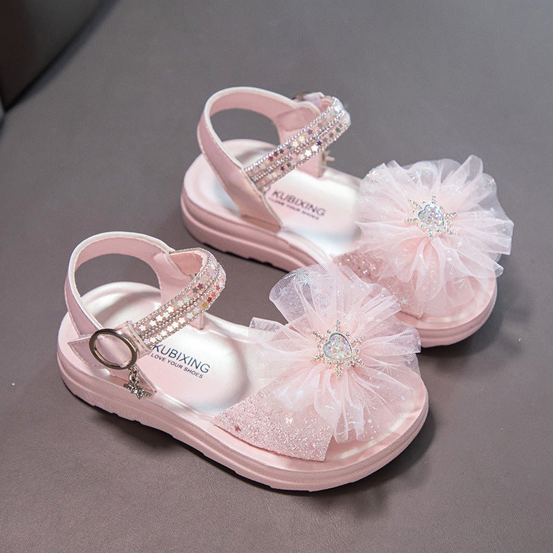 2025 Lace Mesh Korean Style Girls' Performance Dress Sandals Shiny Gift Princess Baby Girl - Image 3
