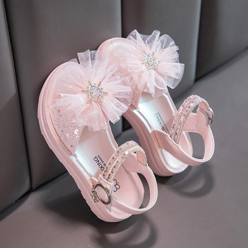 2025 Lace Mesh Korean Style Girls' Performance Dress Sandals Shiny Gift Princess Baby Girl - Image 1
