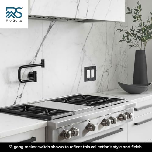 RIO SALTO Modern Metal Matte Black Quad Toggle Light Switch Cover Metal Decorative Toggle Switch Covers Wall Plate Outlet Cover Black Wall Electric Outlet Socket Quad Togle - Midsize 4 Gang - Image 3