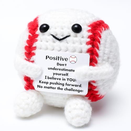 OkiyiD Mini Funny Positive Baseball Gifts Knitted Wool Baseball Crochet Toy with Positive Card Creative Cute Emotional Support Cheer Up Keepsake Gift for Kids Boys Men College Temmate - Image 1
