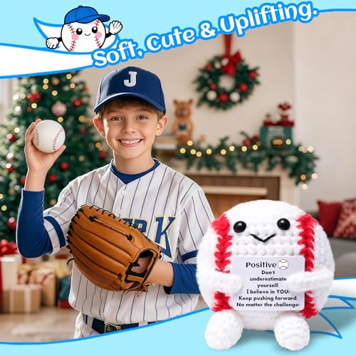 OkiyiD Mini Funny Positive Baseball Gifts Knitted Wool Baseball Crochet Toy with Positive Card Creative Cute Emotional Support Cheer Up Keepsake Gift for Kids Boys Men College Temmate - Image 5