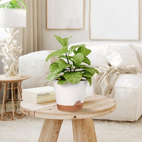 SE SUN-E Plant Pots Outdoor Self Watering Pots, Flower Pots with Drainage Hole and Reservoir White Plastic Planters for Indoor Plants Home Decorations Gift Idea 5Pack - Image 5