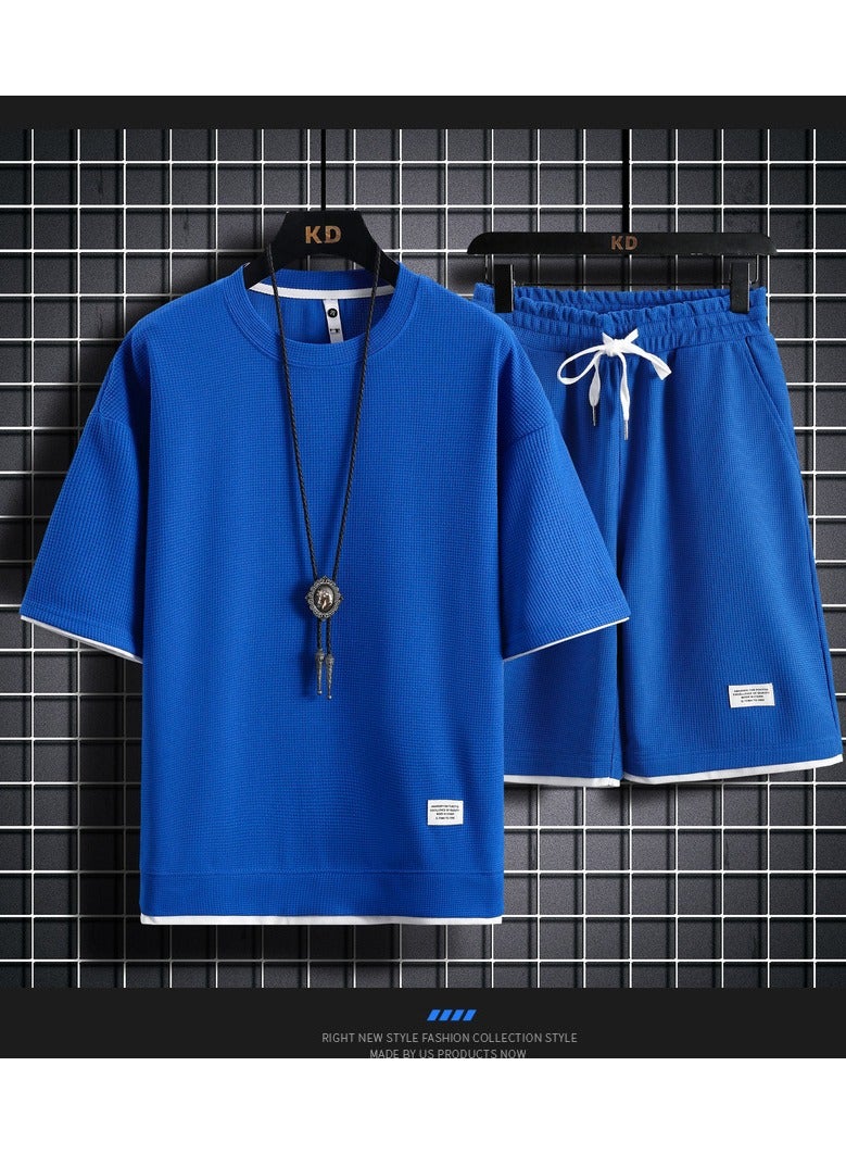 Summer Casual Sports Men's Two-Piece Short Sleeved Shorts Set  - Image 1