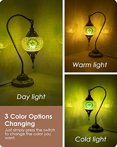 Yarra-Decor Turkish Moroccan Lamp with Bronze Base 3 Color Options Handmade Swan Neck Tiffany Mosaic Glass Bedside Lamps for Bedroom (LED Bulb Included)(6) - Image 2