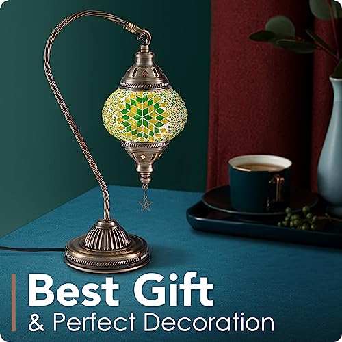 Yarra-Decor Turkish Moroccan Lamp with Bronze Base 3 Color Options Handmade Swan Neck Tiffany Mosaic Glass Bedside Lamps for Bedroom (LED Bulb Included)(6) - Image 3