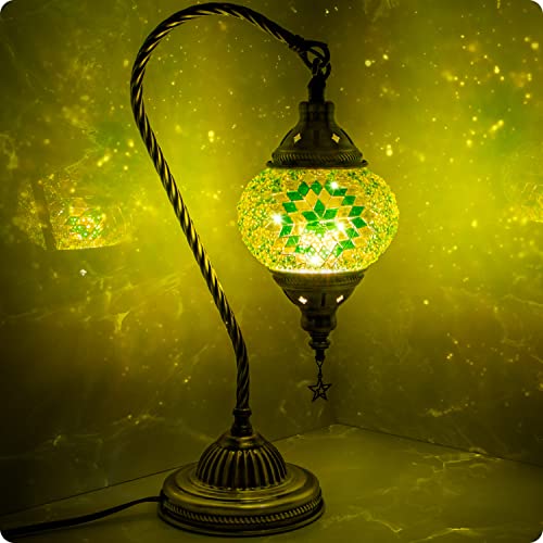 Yarra-Decor Turkish Moroccan Lamp with Bronze Base 3 Color Options Handmade Swan Neck Tiffany Mosaic Glass Bedside Lamps for Bedroom (LED Bulb Included)(6) - Image 1