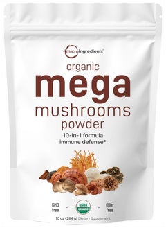 Micro Ingredients Organic Mega Mushroom 10 in 1 Complex Formula Powder for Immune System Booster, 10 Ounce (284 Days Supply), Chaga, Lions Mane, Cordyceps, Reishi & More, Filler Free, Vegan  - Image 1