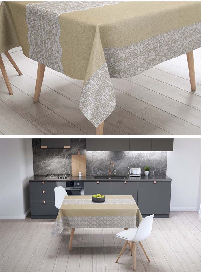 DUNISO مفرش طاولة مستطيل، مقاوم للماء والزيت، ثقيل الوزن ومقاوم للتجاعيد، أغطية طاولة قابلة للمسح، فاخرة خفيفة مقاومة للغبار، مقاومة للحرارة والتآكل، سهلة التنظيف، لحفلات الشواء، الزفاف، الداخلية أو الخارجية، 137*274 سم - Image 5