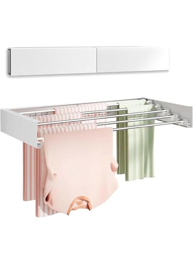 MIXDE Laundry Drying Rack Collapsible, Wall Mounted, Clothes Drying Rack, 31.5 Wide, 13.2 Linear Ft, 5 Aluminum Rods, 60 lb Capacity, Laundry Racks for Drying Clothes with Wall Template (White) - Image 1