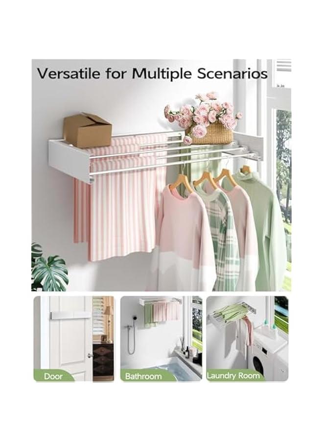 MIXDE Laundry Drying Rack Collapsible, Wall Mounted, Clothes Drying Rack, 31.5 Wide, 13.2 Linear Ft, 5 Aluminum Rods, 60 lb Capacity, Laundry Racks for Drying Clothes with Wall Template (White) - Image 4