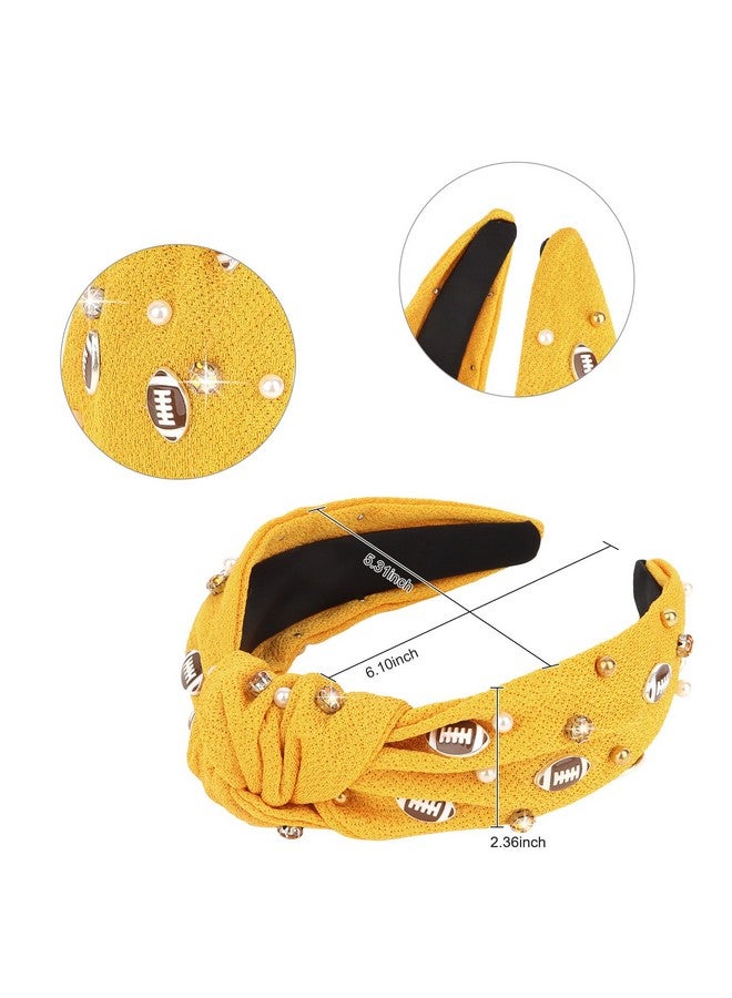 YARIEW Football Headband Pearl Rhinestone Jeweled Knotted Headband Fashion Headband Wide Game Day Sports Hair Accessories Gift for Football Mom Fans Christmas (Gold) - Image 2
