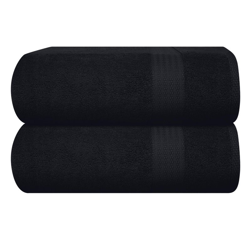 GLAMBURG Premium Cotton Oversized 2 Pack Bath Sheet 35x70-100% Pure Cotton - Ideal for Everyday use - Ultra Soft & Highly Absorbent - Machine Washable - Black - Image 1