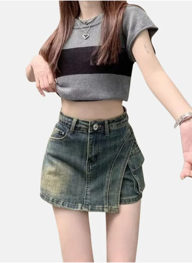 YUNIQEE Blue Slim Fit High-Rise Denim Shorts