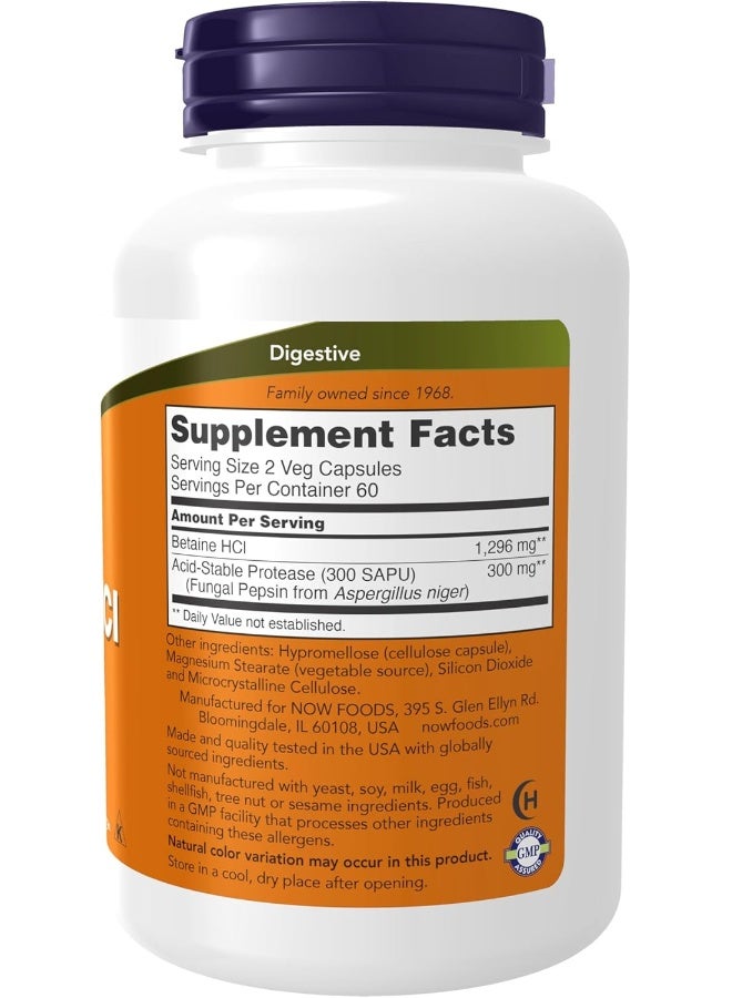 Now Foods Betaine HCL Dietary Supplement 648mg - 120 Capsule - Image 2