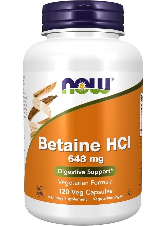 Now Foods Betaine HCL Dietary Supplement 648mg - 120 Capsule - Image 1