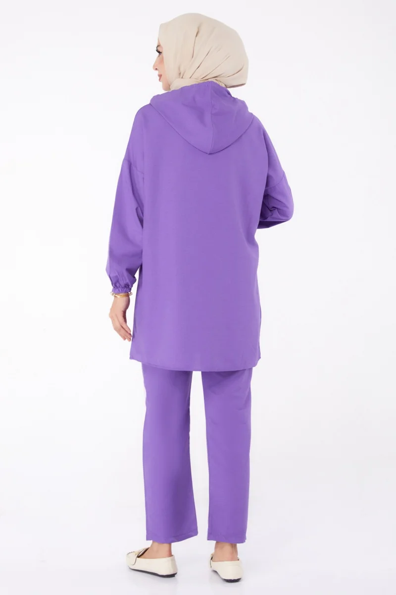 Tofisa Plain Hooded Collar Women's Lilac Tunic + Trousers - 13020