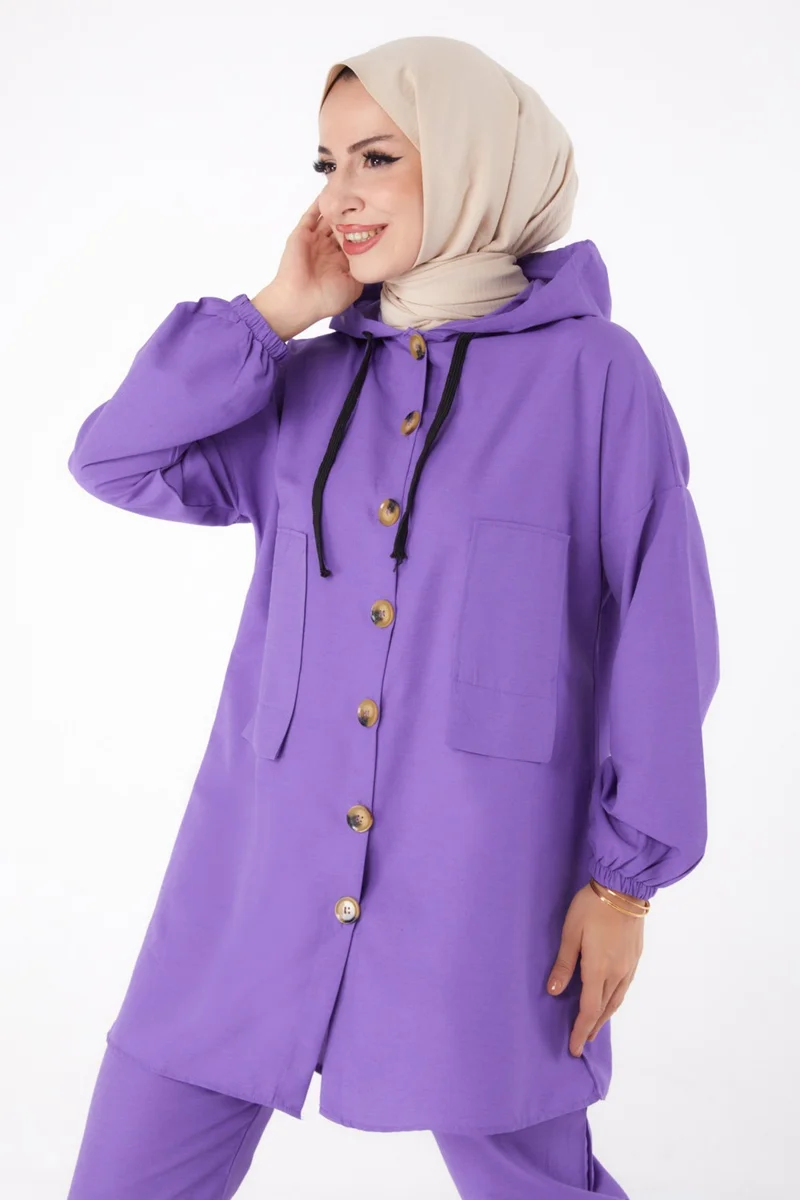 Tofisa Plain Hooded Collar Women's Lilac Tunic + Trousers - 13020