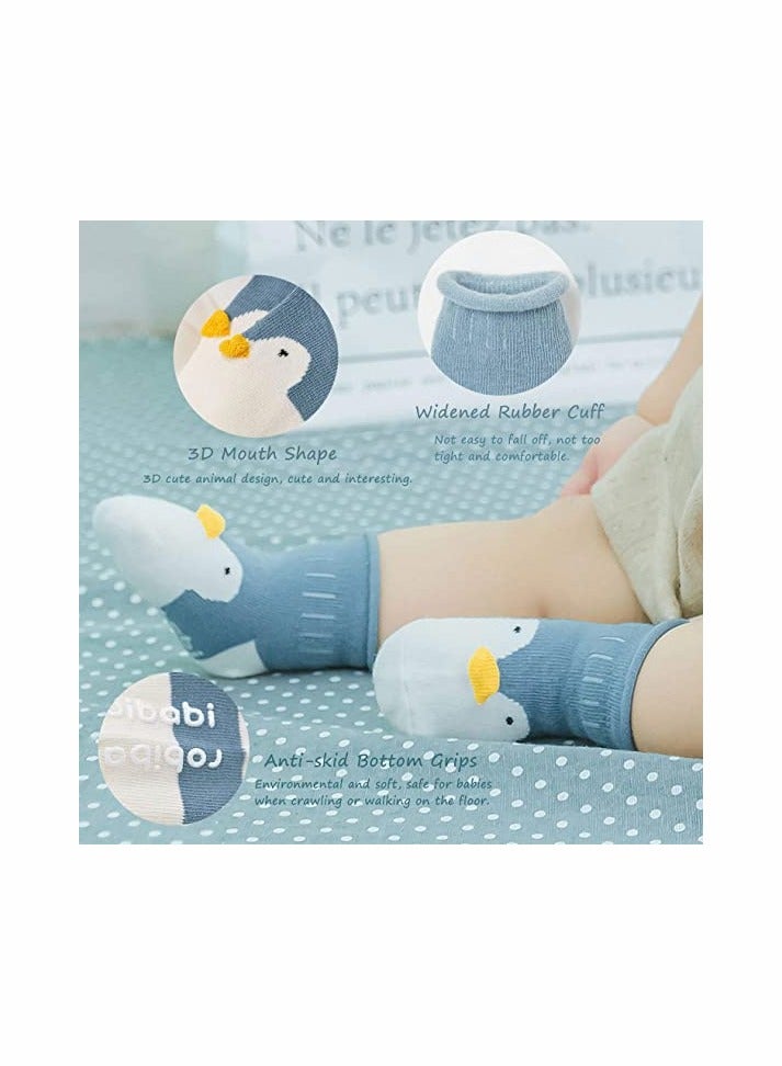 KASTWAVE 6 Pcs Baby Socks with Grip Non Skid Toddler Girls Cotton Ankle Sock Infant Boys Autumn and winter Cute Animal Slipper Socks for 1-3 Years Old Boys Girls Baby Newborn Infants Kids - Image 3