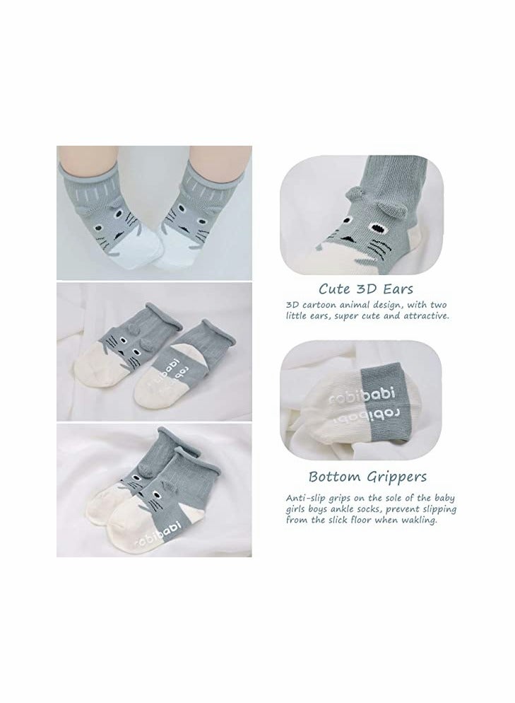 KASTWAVE 6 Pcs Baby Socks with Grip Non Skid Toddler Girls Cotton Ankle Sock Infant Boys Autumn and winter Cute Animal Slipper Socks for 1-3 Years Old Boys Girls Baby Newborn Infants Kids - Image 2