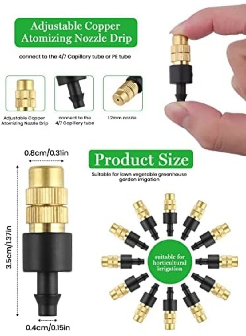 SYOSI Drip Irrigation Nozzles, 30Pcs Adjustable Copper Atomizing Nozzle Drip Irrigation Sprayer, 4/7mm Atomizing Micro Sprinkler Garden Cooling Irrigation Equipment for Lawn Vegetables Greenhouse - Image 2