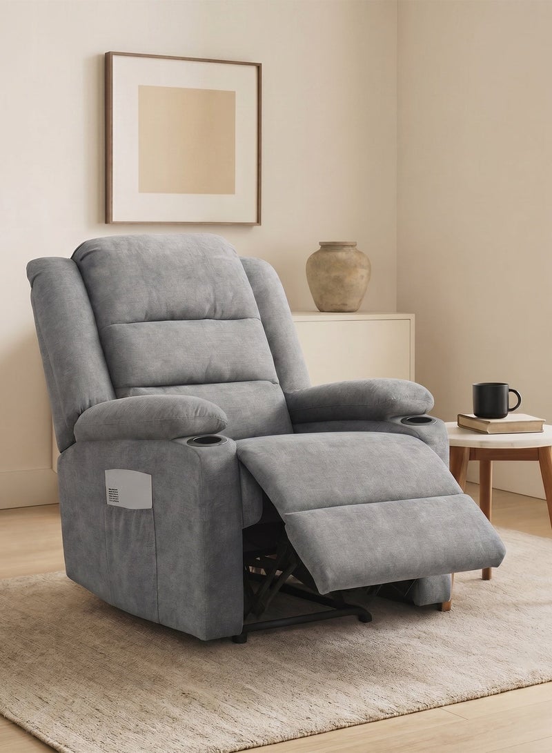 M-Smart Fixed Recliner Chair for Living Room - Ergonomic Lazy Chair with Dual Cup Holder & Side Pocket for Long Seating, Reading, Watching TV and Napping, 100x86x89cm - Grey - Image 1
