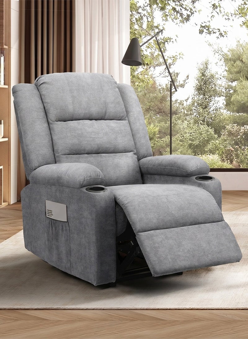 M-Smart Fixed Recliner Chair for Living Room - Ergonomic Lazy Chair with Dual Cup Holder & Side Pocket for Long Seating, Reading, Watching TV and Napping, 100x86x89cm - Grey - Image 2