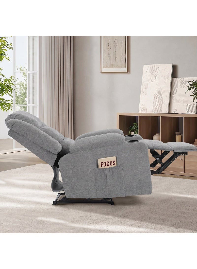 M-Smart Fixed Recliner Chair for Living Room - Ergonomic Lazy Chair with Dual Cup Holder & Side Pocket for Long Seating, Reading, Watching TV and Napping, 100x86x89cm - Grey - Image 3