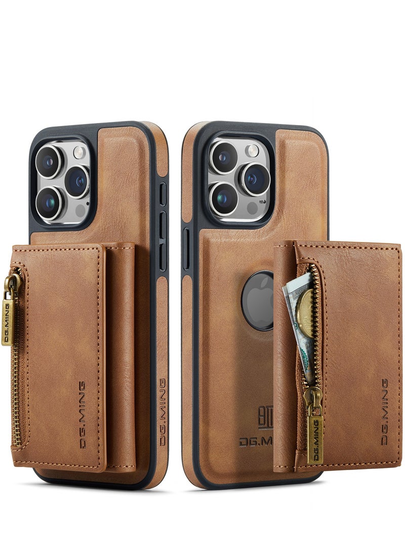 Dg Ming 2 in 1 Clutch Wallet for Iphone 15 Pro, Vintage Slim Leather Case Magnetic Detachable Tri-Fold Wallet, Leather Case with Card Holder Pocket Slim Case  - Image 1