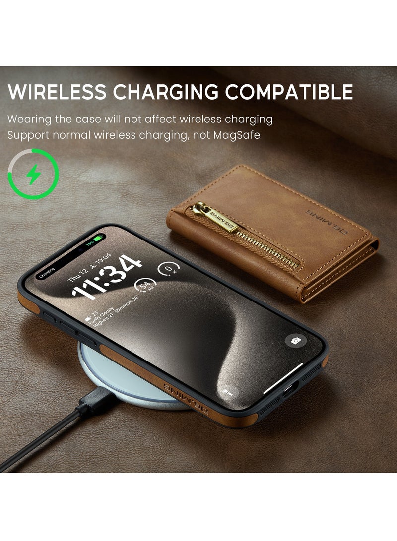 Dg Ming 2 in 1 Clutch Wallet for Iphone 15 Pro, Vintage Slim Leather Case Magnetic Detachable Tri-Fold Wallet, Leather Case with Card Holder Pocket Slim Case  - Image 5