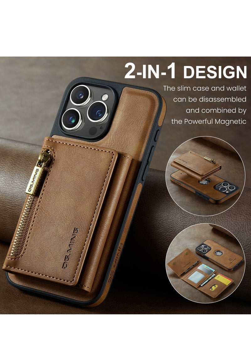 Dg Ming 2 in 1 Clutch Wallet for Iphone 15 Pro, Vintage Slim Leather Case Magnetic Detachable Tri-Fold Wallet, Leather Case with Card Holder Pocket Slim Case  - Image 4