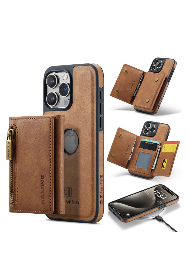 Dg Ming 2 in 1 Clutch Wallet for Iphone 15 Pro, Vintage Slim Leather Case Magnetic Detachable Tri-Fold Wallet, Leather Case with Card Holder Pocket Slim Case  - Image 2