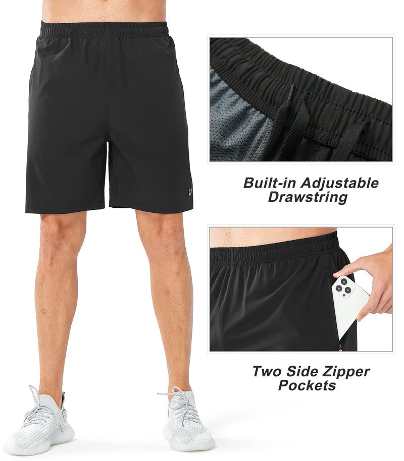 NORTHYARD Men's Athletic Running Shorts Quick Dry Workout Shorts Lightweight Sports Gym Basketball 7"/ 9"/ 5" Tennis Hiking Exercise Black-7 inches L - Image 3