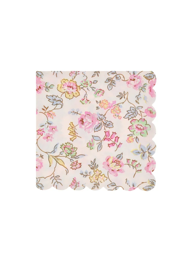 Pink Chintz Large Napkins - Pack of 16, 3-Ply Paper Napkins with Scalloped Edges and Pastel Floral Design, Stylish Party Tableware for Birthdays, Bridal Showers & Afternoon Teas