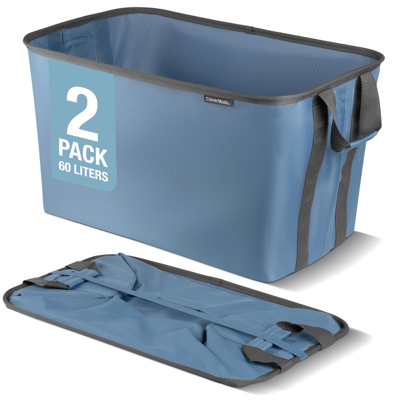 CleverMade Collapsible Laundry Basket Hamper Denim Shadow Gray 2Pack 60L Space Saving Storage Organizer with Handles Foldable Home Organization