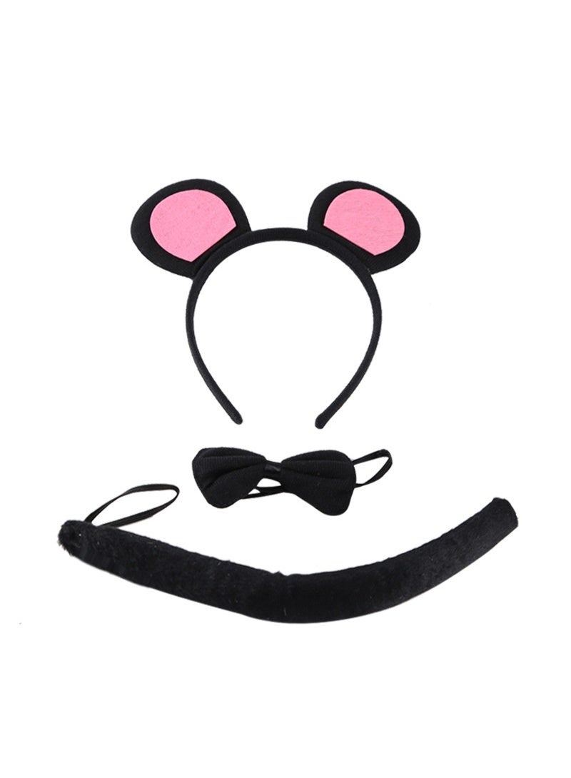 NIBEMINENT Cartoon headband, head accessory, animal three-piece set, rabbit, cat, tiger, ears, bow tie, tail