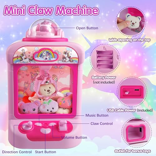 TingingYuli Claw Machine for KidsUnicorn Mini Vending Machines Candy Grabber Prize Dispenser Toys for GirlsElectronic Arcade Game with 20 Mini Plush Toys for Christmas Easter Birthday Gifts - Image 5
