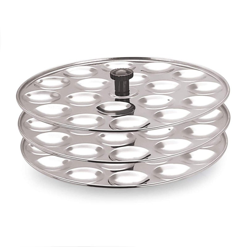 Dynore Stainless Steel Small/Mini Idli Maker 3 Plate Stand/Pot,Makes 54 Mini Idlis at Once. (Silver) (18x3) - Image 5