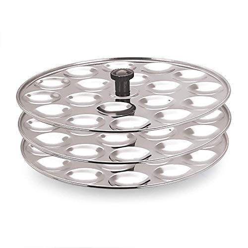 Dynore Stainless Steel Small/Mini Idli Maker 3 Plate Stand/Pot,Makes 54 Mini Idlis at Once. (Silver) (18x3) - Image 1